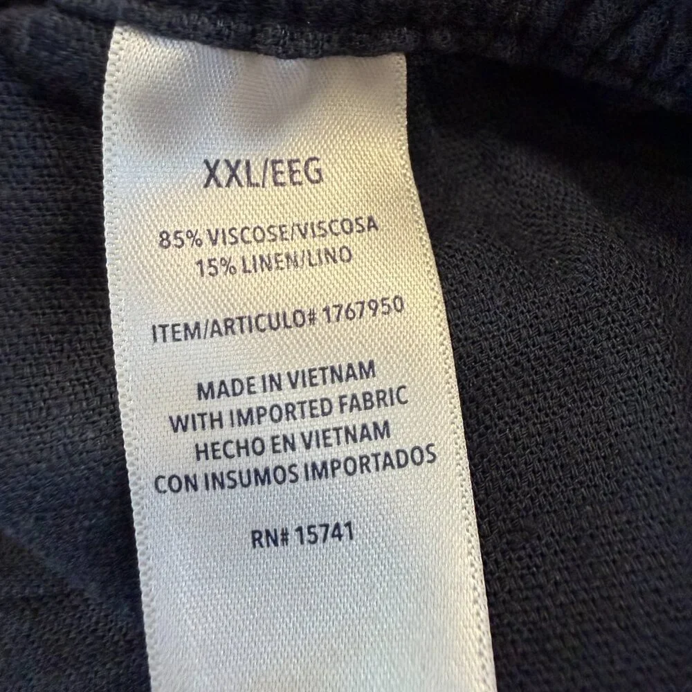 Splendid Ladies Wide Leg Crop Draw String Linen Blend Pants Navy Sz XXL